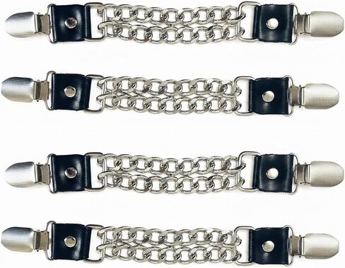 4-Piece Universal Clip on Leather Motorcycle Vest Extenders - Heavy Duty Double Chrome Chains- Adjustable Fit for Vests & Jackets with Snap in Saudi Arabia