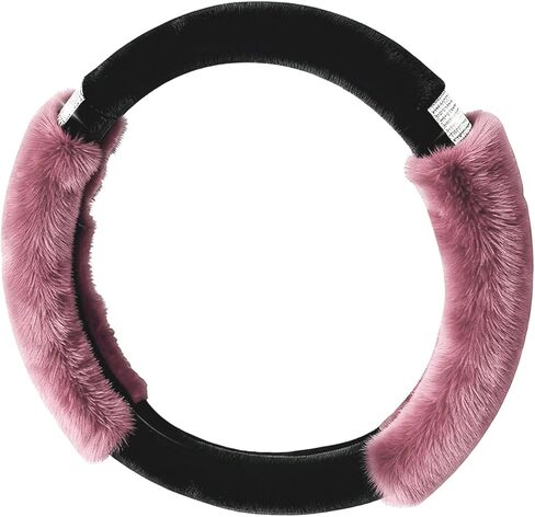 Rhinestone Fluffy Steering Wheel Cover, Anti-Slip Diamond Faux Wool Car Steering Wheel Protector, Bling Soft Plush Protective Cover for 14.5" to 15" Steering Wheels (Pink) in Saudi Arabia