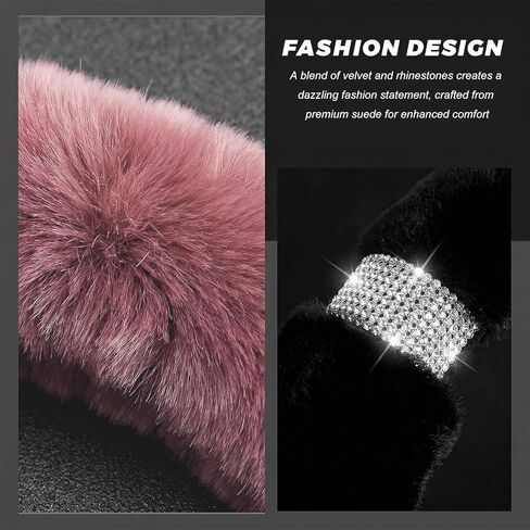Rhinestone Fluffy Steering Wheel Cover, Anti-Slip Diamond Faux Wool Car Steering Wheel Protector, Bling Soft Plush Protective Cover for 14.5" to 15" Steering Wheels (Pink) in Saudi Arabia