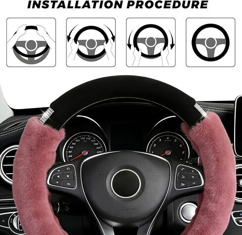 Rhinestone Fluffy Steering Wheel Cover, Anti-Slip Diamond Faux Wool Car Steering Wheel Protector, Bling Soft Plush Protective Cover for 14.5" to 15" Steering Wheels (Pink) in Saudi Arabia