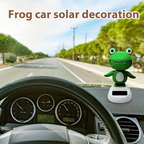 Green Bobble Head Frog Dashboard Ornament, Cute Solar Powered Shaking Head Ornament, Car Dashboard Decoration, Animated Window Car Decor for Decoration，Bobbleheads in Saudi Arabia