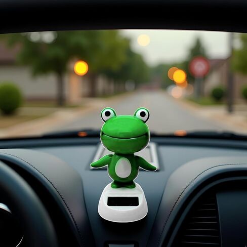 Green Bobble Head Frog Dashboard Ornament, Cute Solar Powered Shaking Head Ornament, Car Dashboard Decoration, Animated Window Car Decor for Decoration，Bobbleheads in Saudi Arabia
