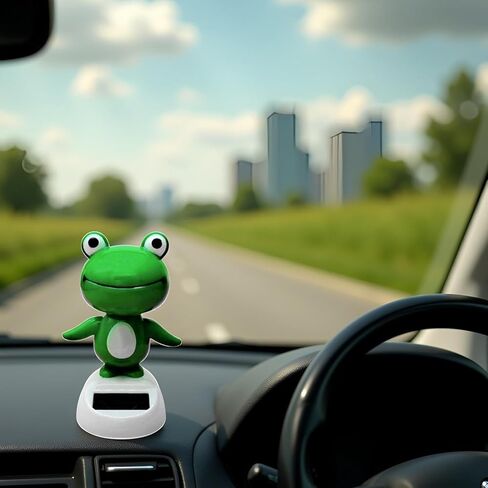 Green Bobble Head Frog Dashboard Ornament, Cute Solar Powered Shaking Head Ornament, Car Dashboard Decoration, Animated Window Car Decor for Decoration，Bobbleheads in Saudi Arabia