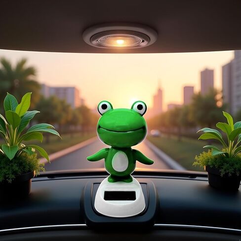 Green Bobble Head Frog Dashboard Ornament, Cute Solar Powered Shaking Head Ornament, Car Dashboard Decoration, Animated Window Car Decor for Decoration，Bobbleheads in Saudi Arabia