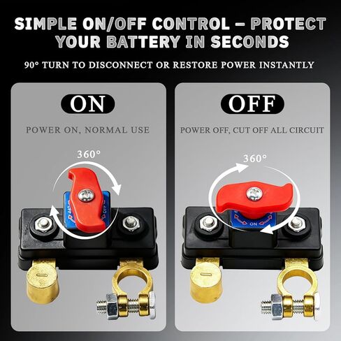 2 Pcs Battery Disconnect Switch 12V 24V, Pure Copper Master Cut Off & Kill Switch for Car Truck RV Boat Marine Camper, Anti-Theft Removable Knob Manual Battery Shut Off in Kuwait