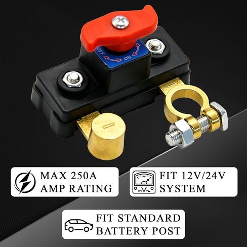 2 Pcs Battery Disconnect Switch 12V 24V, Pure Copper Master Cut Off & Kill Switch for Car Truck RV Boat Marine Camper, Anti-Theft Removable Knob Manual Battery Shut Off in Kuwait