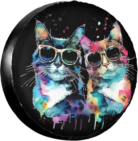 Watercolor Cat Spare Tire Cover Wheel Protectors Dust-Proof Wheel Tire Cover Fit Trailer, Rv, Sand Many Vehicle 15inch in Saudi Arabia