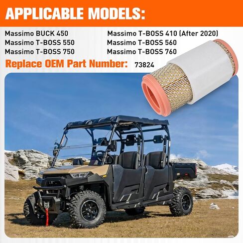 فلتر هواء 73824 لـ Massimo Buck 450 متوافق مع Massimo T-BOSS 550 410 560 750 760 UTV عنصر فلتر بديل لحماية المحرك مع إسفنجة بديلة واحدة in Kuwait