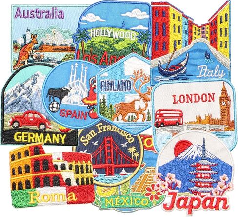 11PCS World Travel Embroidery Patches Iron On Applique Set Landmark Inspired Designs for Jackets Backpacks Hats DIY Clothing in Kuwait