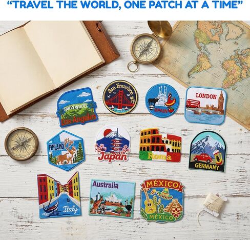 11PCS World Travel Embroidery Patches Iron On Applique Set Landmark Inspired Designs for Jackets Backpacks Hats DIY Clothing in Kuwait
