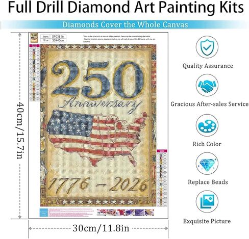 ARPADAMO Square Diamond Art Kits for Adults-American Flag Square Drill Diamond Painting,Square Diamond Art,DIY 250 Anniversary Gem Art Kits for Adults and Crafts for Gifts and Home Wall Decor 12x16in in Saudi Arabia