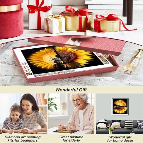 Domnpes عباد الشمس الماس مجموعات الفن للبالغين، 5D الماس مجموعات الطلاء للمبتدئين، DIY جولة الحفر الكامل حبة الحرفية لديكور جدار المنزل هدية 11.8x11.8 بوصة، المناظر الطبيعية in Kuwait