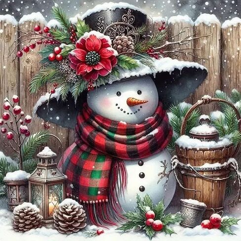 Christmas Snowman Holly Diamond Art Kits for Adults, 5D Diamond Painting Kits for Adults Beginners, DIY Full Round Drill Diamond Dot Painting Gem Art Kits for Adult, Home Wall Decor 13.8x13.8 Inch in Saudi Arabia