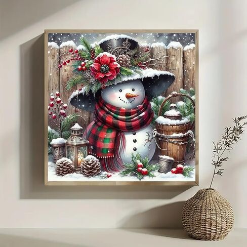 Christmas Snowman Holly Diamond Art Kits for Adults, 5D Diamond Painting Kits for Adults Beginners, DIY Full Round Drill Diamond Dot Painting Gem Art Kits for Adult, Home Wall Decor 13.8x13.8 Inch in Saudi Arabia