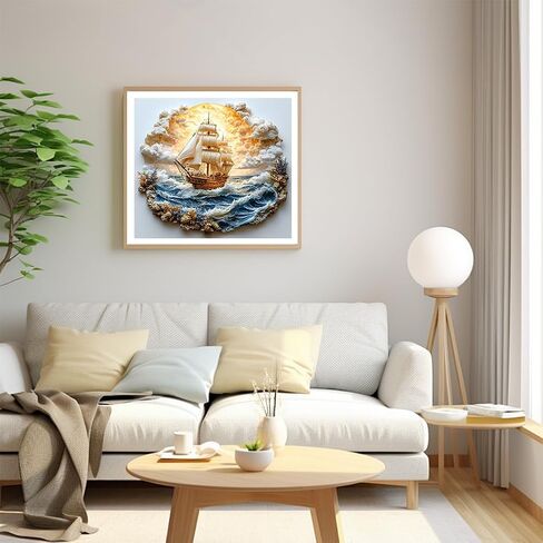 HvasJing Link Ornate Sailing Ship 5D Full Drill Diamond Painting Kit for Adults - Beginner-Friendly with Complete Tools, Stress Relief DIY for Home Wall Decor, 12x12 Inch Full Round Diamonds in Saudi Arabia