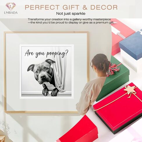 LMBADA Diamond Painting Kits for Adults Dog, 5D Funny Dog are You Pooping Diamond Art Kits, Round Full Drill Animal Diamond Dot DIY Crafts Home Wall Decor Gift 12x12 Inch in Kuwait