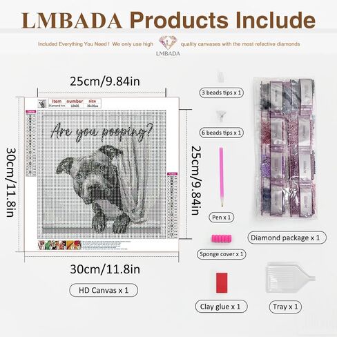 LMBADA Diamond Painting Kits for Adults Dog, 5D Funny Dog are You Pooping Diamond Art Kits, Round Full Drill Animal Diamond Dot DIY Crafts Home Wall Decor Gift 12x12 Inch in Kuwait