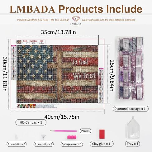 LMBADA Diamond Painting Kits for Adults Beginner American Flag, 5D Diamond Art Kits Flag, Round Full Drill Flag Painting DIY Dot Gem Crafts Home Wall Decor Gift 16x12 Inch in Kuwait