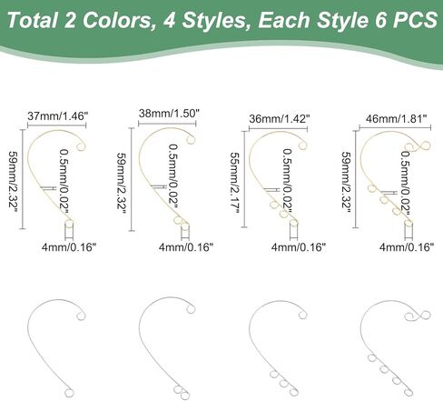 UNICRAFTALE 48Pcs 4 Styles Stainless Steel Ear Cuff Findings 2 Colors Non Pierced Ear Cuff Clips with 2/3/4/6 Loop Wraps Around Ear Wraps for Jewelry Making in Kuwait