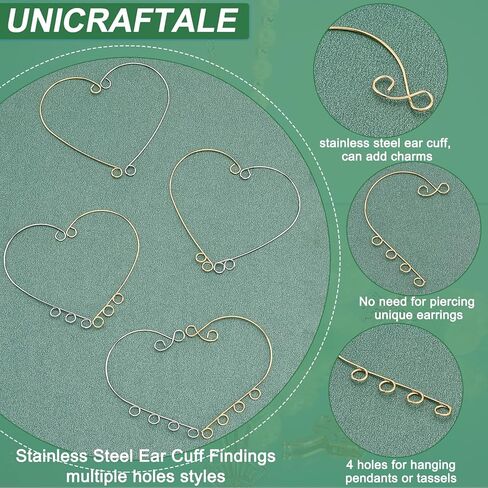 UNICRAFTALE 48Pcs 4 Styles Stainless Steel Ear Cuff Findings 2 Colors Non Pierced Ear Cuff Clips with 2/3/4/6 Loop Wraps Around Ear Wraps for Jewelry Making in Kuwait
