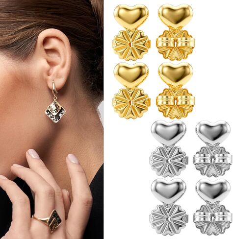 4 Pairs Earring Backs for Droopy Ears, Large Backing Studs Earring Lifter for Heavy Support Backs Secure Earrings Lifters for Droopy Ears Big Studs (Heart) in Kuwait