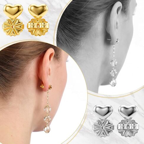 4 Pairs Earring Backs for Droopy Ears, Large Backing Studs Earring Lifter for Heavy Support Backs Secure Earrings Lifters for Droopy Ears Big Studs (Heart) in Kuwait