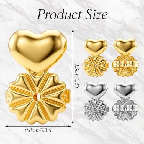 4 Pairs Earring Backs for Droopy Ears, Large Backing Studs Earring Lifter for Heavy Support Backs Secure Earrings Lifters for Droopy Ears Big Studs (Heart) in Kuwait