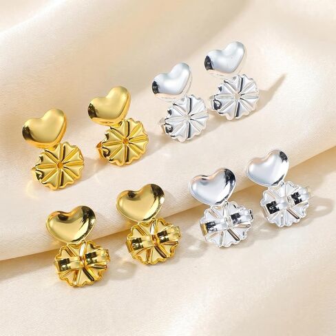4 Pairs Earring Backs for Droopy Ears, Large Backing Studs Earring Lifter for Heavy Support Backs Secure Earrings Lifters for Droopy Ears Big Studs (Heart) in Kuwait