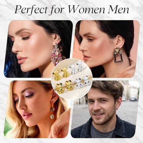 4 Pairs Earring Backs for Droopy Ears, Large Backing Studs Earring Lifter for Heavy Support Backs Secure Earrings Lifters for Droopy Ears Big Studs (Heart) in Kuwait