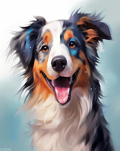 XTXGERL Canvas DIY Oil Painting for Adults, Australian Shepherd Dog, Painting by Number Kits on Canvas, DIY Acrylic Painting Kit, Home Wall Decor Gift, 40x50cm in Kuwait