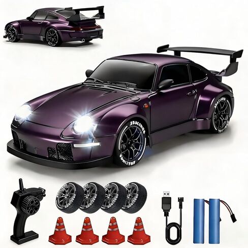 1:24 Scale RC Drift Car with LED Lights, 25km/h 4WD High Speed, Dual Batteries 50+ Min Play, 2.4GHz Remote Control, Multi-Surface Drift Tires, Racing Toy Vehicle for Adults Boys Girls, Silent Partner in Kuwait
