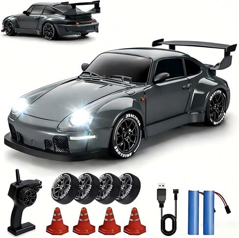 1:24 Scale RC Drift Car with LED Lights, 25km/h 4WD High Speed, Dual Batteries 50+ Min Play, 2.4GHz Remote Control, Multi-Surface Drift Tires, Racing Toy Vehicle for Adults Boys Girls, Silent Partner in Kuwait