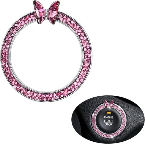 Bling Butterfly Crystal Rhinestone Push Start Button Cover for Women, Sparkly Engine Ignition Knob Ring Decoration, Girly Butterfly Diamond Anti-Scratch Interior Accessories for Most Cars(Black) in Saudi Arabia