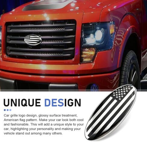 Car Front Grill Emblem, 9 Inch Hood American Flag Emblem, Self Adhesive Auto Grille Decal, Compatible with Ford F150 250 350, 11-14 Edge, 11-16 Explorer, 06-11 Ranger, 07-14 Expedition in Saudi Arabia
