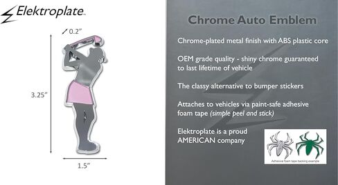 Elektroplate Ladies Golfer OEM Chrome & Pink Emblem for Cars, Trucks, and All Auto | Universal Fit at 3.25" x 1.5" | Weatherproof in Kuwait