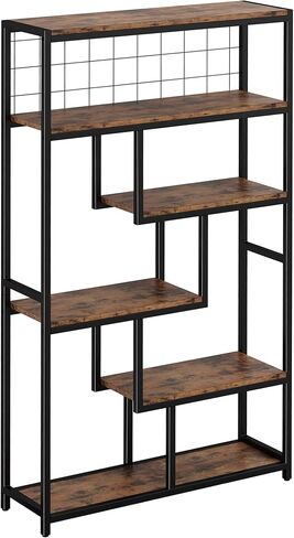 IRONCK Bookshelves 6 Tiers, Industrial Etagere Heavy Duty Shelves for Living Rooom, Office Storage Geomeric Display Boocase, Vintage Brown in Kuwait