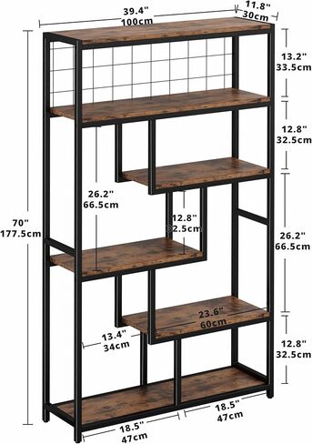 IRONCK Bookshelves 6 Tiers, Industrial Etagere Heavy Duty Shelves for Living Rooom, Office Storage Geomeric Display Boocase, Vintage Brown in Kuwait