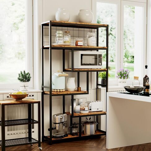 IRONCK Bookshelves 6 Tiers, Industrial Etagere Heavy Duty Shelves for Living Rooom, Office Storage Geomeric Display Boocase, Vintage Brown in Kuwait