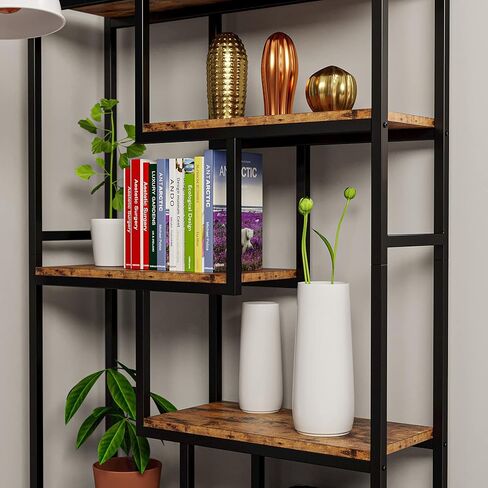 IRONCK Bookshelves 6 Tiers, Industrial Etagere Heavy Duty Shelves for Living Rooom, Office Storage Geomeric Display Boocase, Vintage Brown in Kuwait