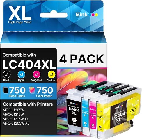 E-Z Ink LC404 MFC-J1205W Replacement for LC404 Ink Cartridges for Brother Printer 404XL LC 404 XL use for MFC-J1205W MFC-J1215W J1205WXL J1215W XL Printer (Black, Cyan, Magenta, Yellow, 4 Pack) in Kuwait