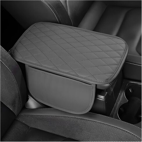 Car Center Console Cover, Wear Resistant Anti-Slip Auto Armrest Cover Cushion with 2 Storage Bags, Universal Leather Arm Rest Box Protector Interior Accessories for Most Vehicles (Gray) in Saudi Arabia