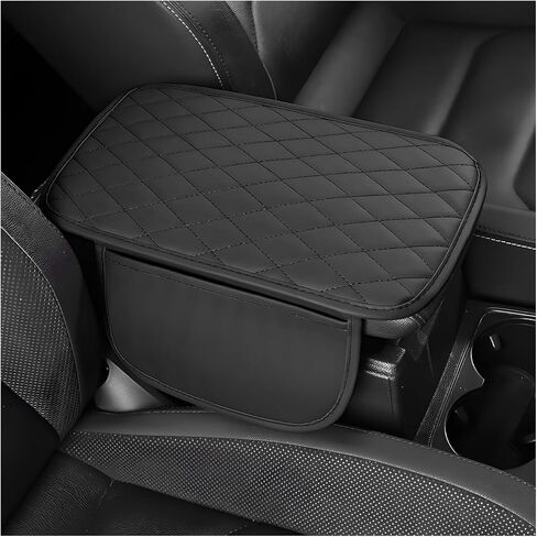Car Center Console Cover, Wear Resistant Anti-Slip Auto Armrest Cover Cushion with 2 Storage Bags, Universal Leather Arm Rest Box Protector Interior Accessories for Most Vehicles (Gray) in Saudi Arabia