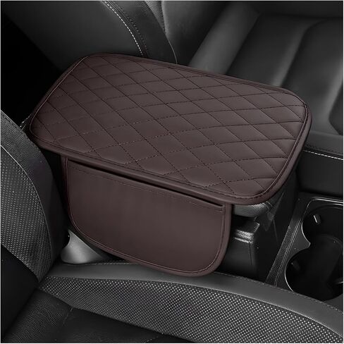 Car Center Console Cover, Wear Resistant Anti-Slip Auto Armrest Cover Cushion with 2 Storage Bags, Universal Leather Arm Rest Box Protector Interior Accessories for Most Vehicles (Gray) in Saudi Arabia