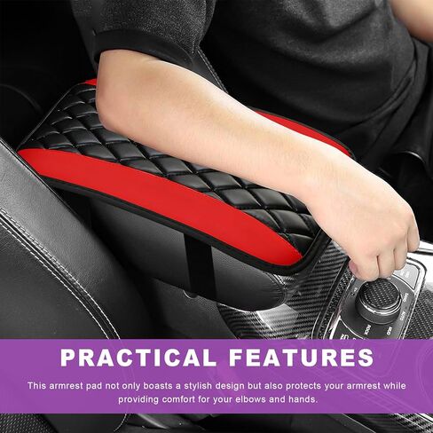 Car Center Console Cover, Waterproof Leather Auto Center Console Cushion Pad Soft Armrest Cover, Universal Comfortable Seat Box Pad Armrest Protector for Cars Trucks SUVs (Red) in Saudi Arabia