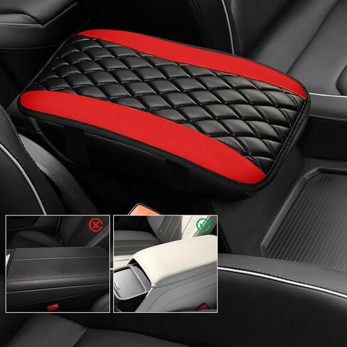 Car Center Console Cover, Waterproof Leather Auto Center Console Cushion Pad Soft Armrest Cover, Universal Comfortable Seat Box Pad Armrest Protector for Cars Trucks SUVs (Red) in Saudi Arabia