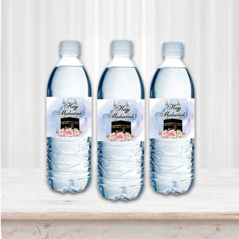 Hajj Mubarak Pink Water Bottle Sticker Labels Ramadan Party Supplies Islamic Muslim Eid Party Decorations(Pack of 36) in Saudi Arabia