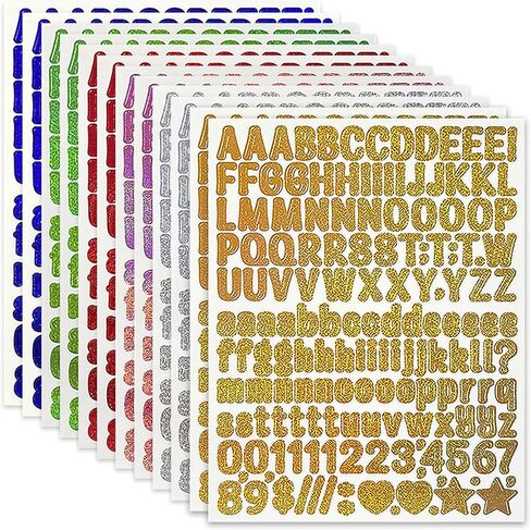1860 Pcs Glitter Multicolor Vinyl Letter Number Stickers, 12 Sheets 1/2 Inch Self-Adhesive Sparkle Stickers for Scrapbook,Greeting Card, Identification, Water Bottles & DIY Crafts in Saudi Arabia