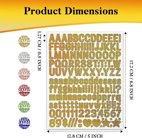 1860 Pcs Glitter Multicolor Vinyl Letter Number Stickers, 12 Sheets 1/2 Inch Self-Adhesive Sparkle Stickers for Scrapbook,Greeting Card, Identification, Water Bottles & DIY Crafts in Saudi Arabia