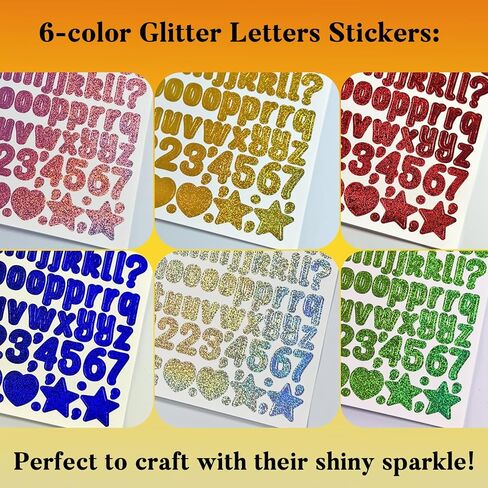 1860 Pcs Glitter Multicolor Vinyl Letter Number Stickers, 12 Sheets 1/2 Inch Self-Adhesive Sparkle Stickers for Scrapbook,Greeting Card, Identification, Water Bottles & DIY Crafts in Saudi Arabia