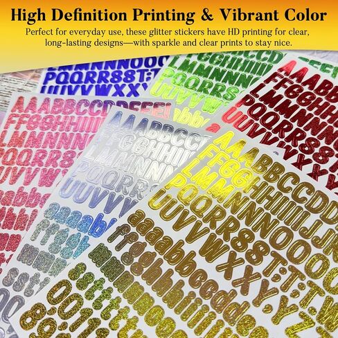 1860 Pcs Glitter Multicolor Vinyl Letter Number Stickers, 12 Sheets 1/2 Inch Self-Adhesive Sparkle Stickers for Scrapbook,Greeting Card, Identification, Water Bottles & DIY Crafts in Saudi Arabia